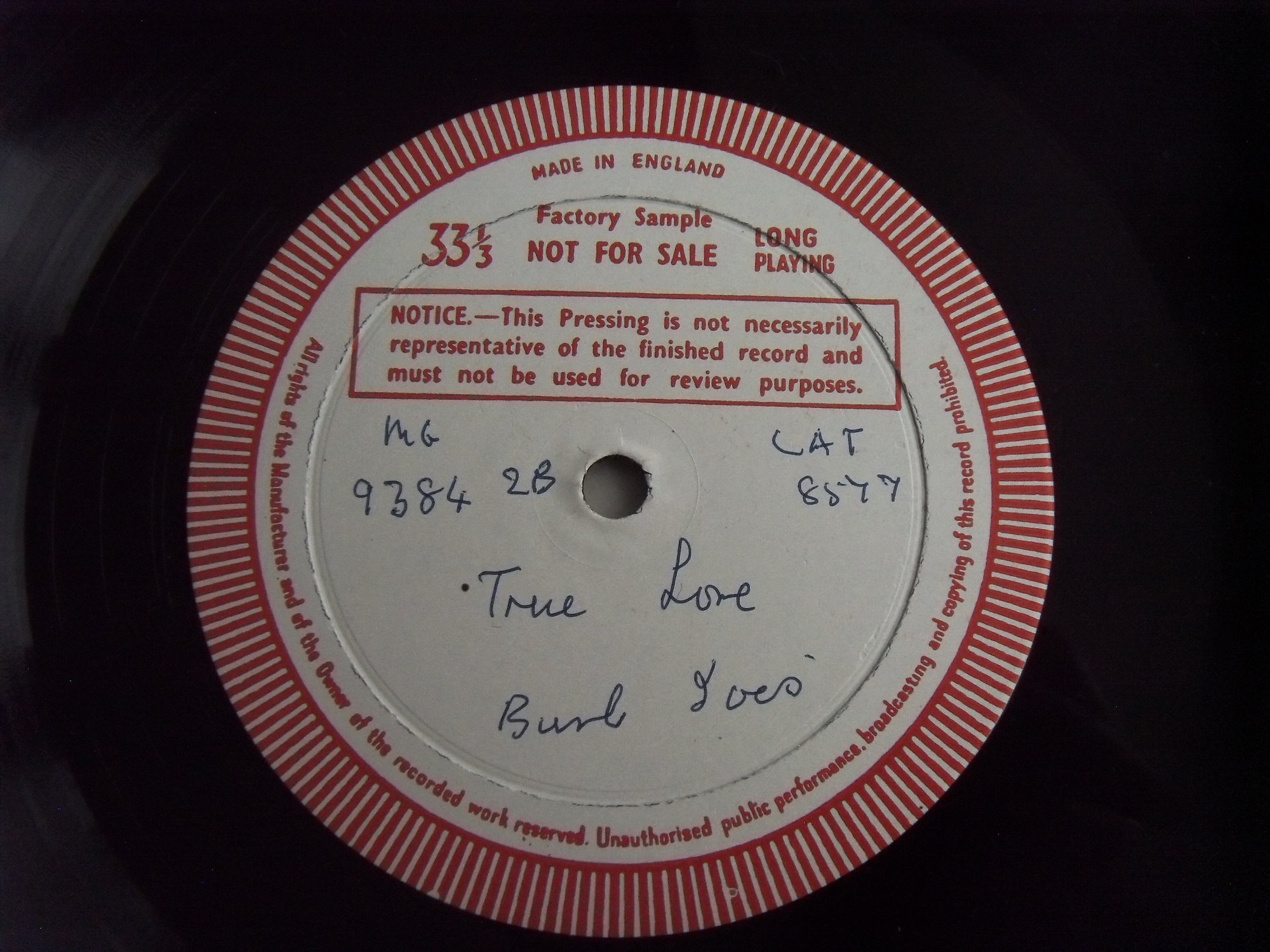Burl YVES / Rosalyn TURECK True Love / Bach WTC - Factory sample 2 Burl YVES / Rosalyn TURECK True Love / Bach WTC - Factory sample 2