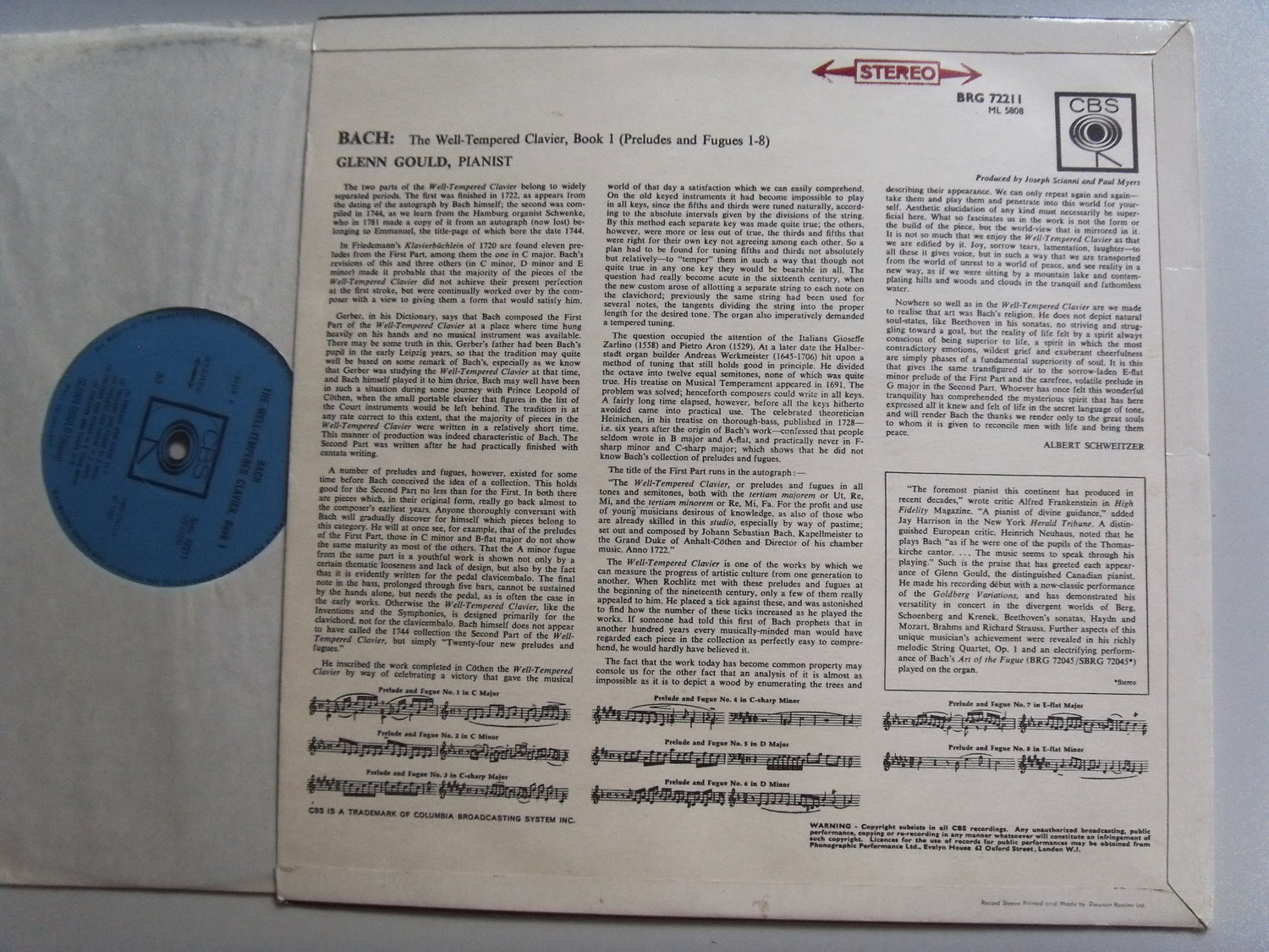 Glenn GOULD Bach Well-Tempered clavier Book 1 Preludes & fugues 1-8 Columbia UK-1963 2 Glenn GOULD Bach Well-Tempered clavier Book 1 Preludes & fugues 1-8 Columbia UK-1963 2